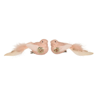Decoris Vogel kerst ornament | Decoris | 2 stuks (Lichtroze) 704783 K151001942 - 1