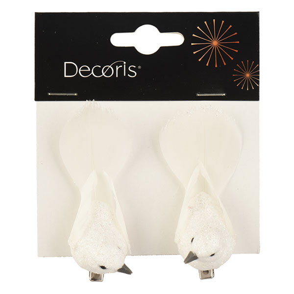 Decoris Vogel kerst ornament | Decoris | 2 stuks (Wit, Clip) 704450 K151001929 - 2