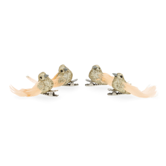 Decoris Vogel kerst ornament | Decoris | 4 stuks (Goud, Clips) 456248 K151000941 - 2