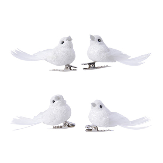 Decoris Vogel kerst ornament | Decoris | 4 stuks (Wit, Clips) 456249 K151000942