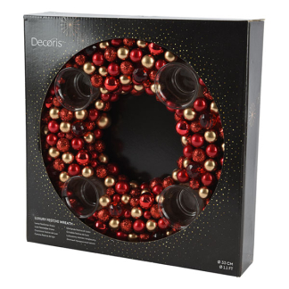 Decoris Waxinelichthouder kerst | Decoris | Ø 33 cm (4 Waxinelichtjes, Kunststof, Rood) 724162 K150303398 - 3