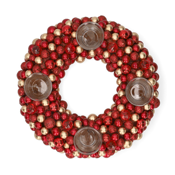 Decoris Waxinelichthouder kerst | Decoris | Ø 33 cm (4 Waxinelichtjes, Kunststof, Rood) 724162 K150303398 - 1