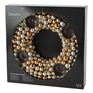Decoris Waxinelichthouder kerst | Decoris | ⌀ 33 cm (4 Waxinelichtjes, Kunststof, Goud) 724163 K150303399 - 2