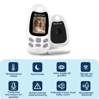 Denver Babyfoon met camera | Denver (2 units, Nachtzicht , Digitale zoom, Temperatuursensor, Led geluidsindicatie, 2 wegs audio, Binnen) BC-250 K170108378 - 4