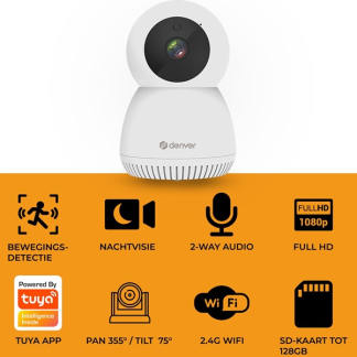 Denver Beveiligingscamera wifi | Denver (Full HD, 8 meter nachtzicht, Draaifunctie, Bewegingsdetectie, Binnen) IIC-215MK2 K170113639 - 6