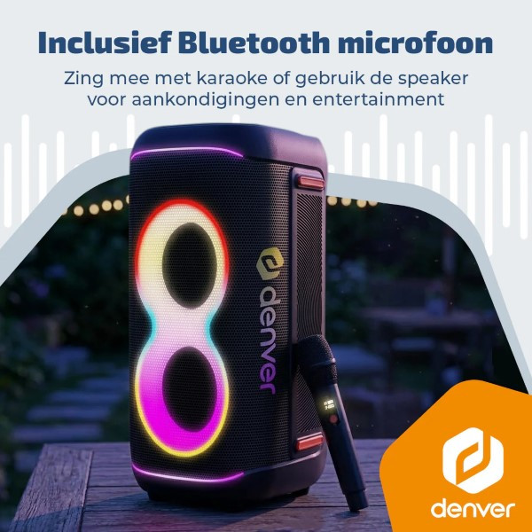 Denver Bluetooth speaker | Denver | BPS370 (2 woofers, IPX4, USB, Microfoon, LED, 1000W, 3600 mAh, 4 uur batterij) BPS-370 K105005303 - 4