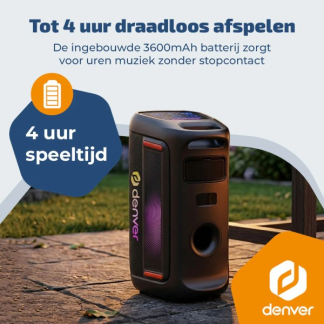 Denver Bluetooth speaker | Denver | BPS370 (2 woofers, IPX4, USB, Microfoon, LED, 1000W, 3600 mAh, 4 uur batterij) BPS-370 K105005303 - 7