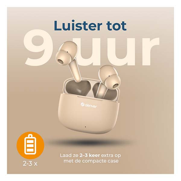 Denver Draadloze oordopjes | Denver (Bluetooth 5.3, 6 uur Batterij, Microfoon, Touch bediening, Beige) TWE-48NU K105005281 - 3