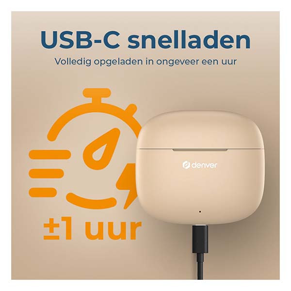 Denver Draadloze oordopjes | Denver (Bluetooth 5.3, 6 uur Batterij, Microfoon, Touch bediening, Beige) TWE-48NU K105005281 - 6