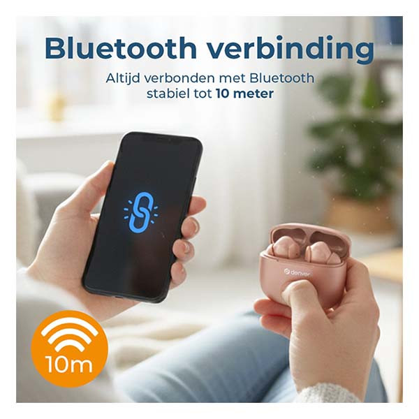 Denver Draadloze oordopjes | Denver (Bluetooth 5.3, 6 uur Batterij, Microfoon, Touch bediening, Roze) TWE-48DR K105005280 - 2