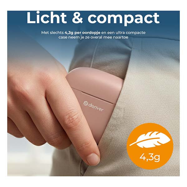Denver Draadloze oordopjes | Denver (Bluetooth 5.3, 6 uur Batterij, Microfoon, Touch bediening, Roze) TWE-48DR K105005280 - 7