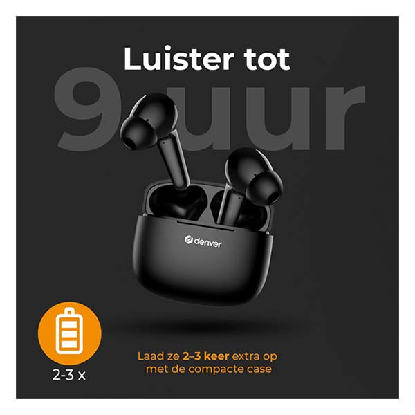 Denver Draadloze oordopjes | Denver (Bluetooth 5.3, 6 uur Batterij, Microfoon, Touch bediening, Zwart) TWE-48B K105005279 - 3