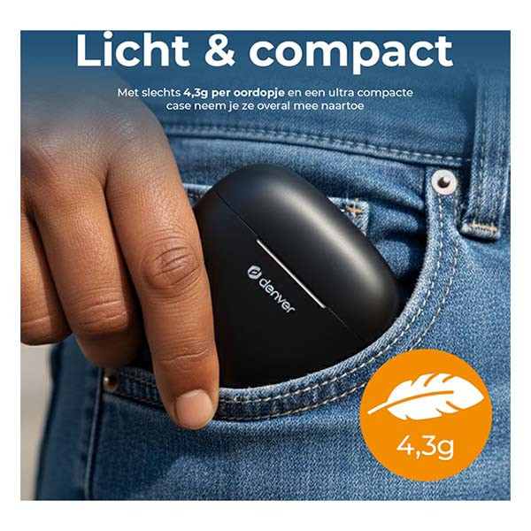 Denver Draadloze oordopjes | Denver (Bluetooth 5.3, 6 uur Batterij, Microfoon, Touch bediening, Zwart) TWE-48B K105005279 - 6