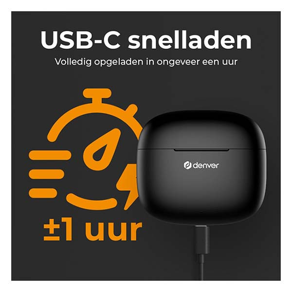 Denver Draadloze oordopjes | Denver (Bluetooth 5.3, 6 uur Batterij, Microfoon, Touch bediening, Zwart) TWE-48B K105005279 - 7