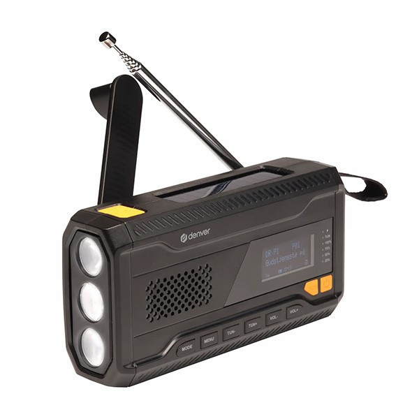 Noodradio | Denver | DAB+ | FM (Bluetooth, Zaklamp, Opwindbaar, Zonnepaneel, USB)