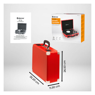 Denver Platenspeler | Denver | 2W (Koffer met handvat, Inclusief pc software, 33/45/78 rpm, Riemaandrijving, RCA, Rood) VPL-120RED K070501408 - 4