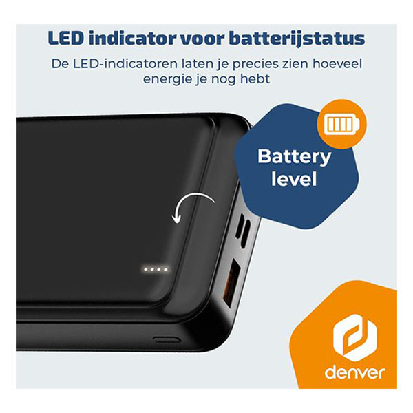 Denver Powerbank | Denver | 20.000 mAh (1x USB C, 2x USB A, 22.5W, Power Delivery, Batterij indicator) PQC-20009 K105005353 - 2