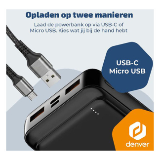 Denver Powerbank | Denver | 20.000 mAh (1x USB C, 2x USB A, 22.5W, Power Delivery, Batterij indicator) PQC-20009 K105005353 - 3