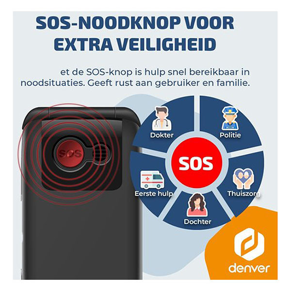 Denver Senioren mobiele telefoon | Denver | BAS-24800L (4G, Bluetooth, 2.4" kleur, SOS-knop, 32 GB, USB C, Zaklamp) BAS-24800L K105005351 - 3
