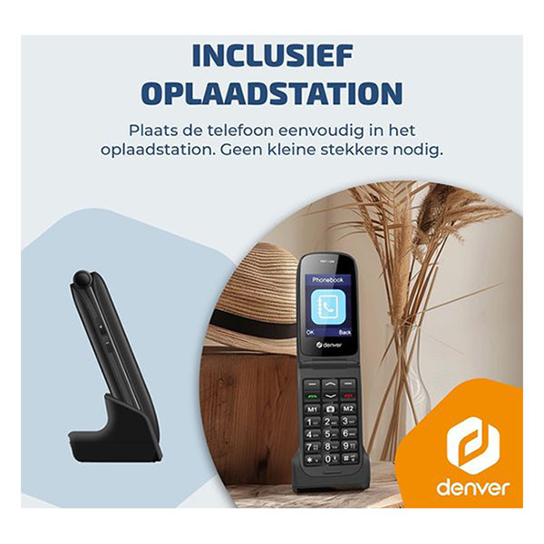 Denver Senioren mobiele telefoon | Denver | BAS-24800L (4G, Bluetooth, 2.4" kleur, SOS-knop, 32 GB, USB C, Zaklamp) BAS-24800L K105005351 - 4