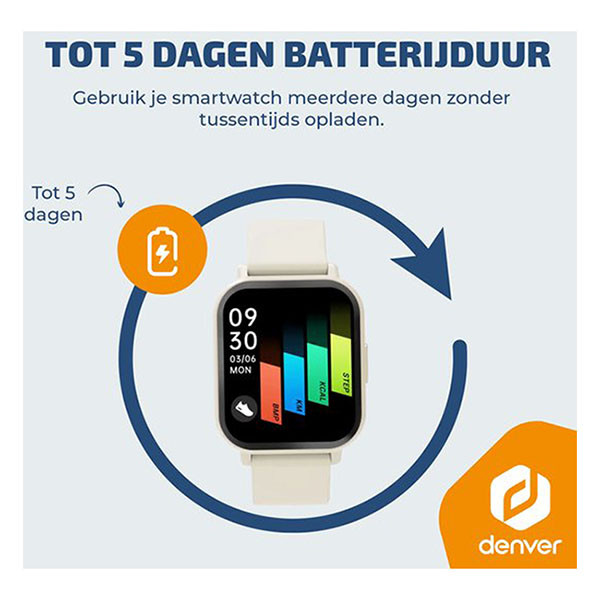 Denver Smartwatch | Denver | 1.81" (Bluetooth, Hartslagmeter, Slaapmonitor, 200 mAh batterij, Bellen, Beige) SWC-176BE K105005355 - 4