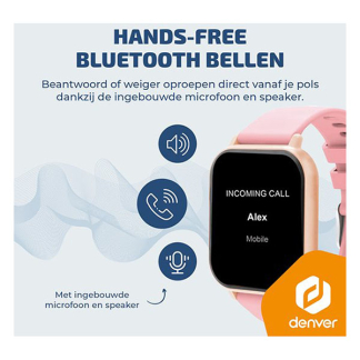 Denver Smartwatch | Denver | 1.81" (Bluetooth, Hartslagmeter, Slaapmonitor, 200 mAh batterij, Bellen, Roze) SWC-176RO K105005356 - 2