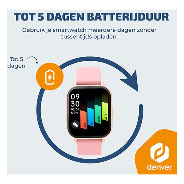 Denver Smartwatch | Denver | 1.81" (Bluetooth, Hartslagmeter, Slaapmonitor, 200 mAh batterij, Bellen, Roze) SWC-176RO K105005356 - 8