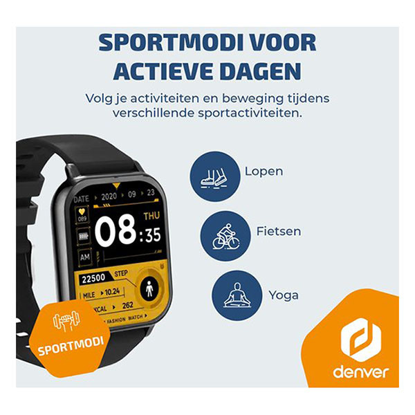 Denver Smartwatch | Denver | 1.81" (Bluetooth, Hartslagmeter, Slaapmonitor, 200 mAh batterij, Bellen, Zwart) SWC-176B K105005354 - 3