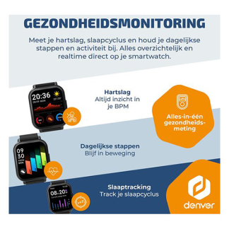Denver Smartwatch | Denver | 1.81" (Bluetooth, Hartslagmeter, Slaapmonitor, 200 mAh batterij, Bellen, Zwart) SWC-176B K105005354 - 4