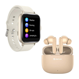 Denver Smartwatch met oortjes | Denver | 1.44” (Telefoonfunctie, Hartslagmeter, sportmodi, Slaapmonitor, 150 mAh batterij, Beige)  K105005291 - 1
