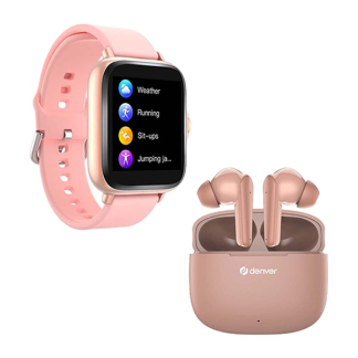 Denver Smartwatch met oortjes | Denver | 1.44” (Telefoonfunctie, Hartslagmeter, sportmodi, Slaapmonitor, 150 mAh batterij, Roze)  K105005290 - 1