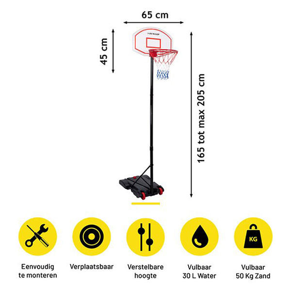 Dunlop Basketbalpaal | Dunlop | 74 x 54 x 165/205 cm (Verstelbaar) 871125247425 K170111845 - 4