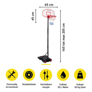 Dunlop Basketbalpaal | Dunlop | 74 x 54 x 165/205 cm (Verstelbaar) 871125247425 K170111845 - 4