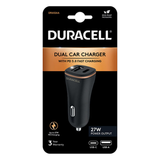 Duracell USB autolader | Duracell (1x USB C, 1x USB A, 27W) DR6026A K010221121 - 2