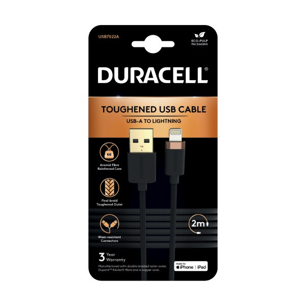 Duracell iPad oplaadkabel | USB A ↔ Lightning | Duracell | 2 meter (USB 2.0, 15W, 480 Mbps, Kevlar) USB7022A I010221065 - 2