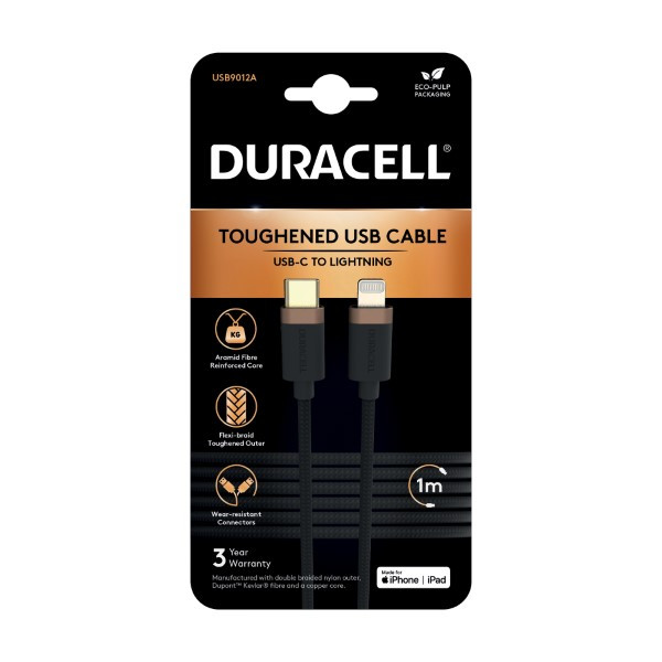 Duracell iPad oplaadkabel | USB C ↔ Lightning | Duracell | 1 meter (USB 2.0, 65W, 480 Mbps, Kevlar) USB9012A I010221062 - 2