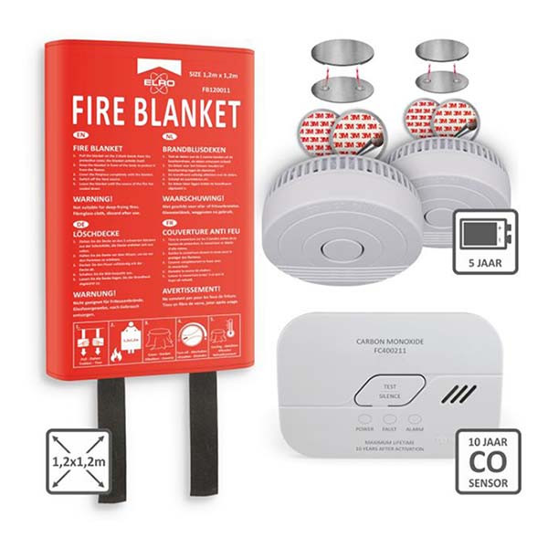 ELRO Brandpreventieset | ELRO (2x Rookmelder, Koolmonoxidemelder en Blusdeken) FF0404 K170501265 - 2