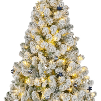 Everlands Kerstboom set | 1.5 meter (170 LEDs, Besneeuwd, Piek, Slingers, Kerstballen, Binnen, Wit/Zilver/Blauw) 687029 K150302969 - 