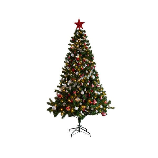 Vechter voorkomen patroon Kerstboom set | 1.5 meter (170 LEDs, Piek, Slingers, Kerstballen, Binnen,  Rood/Wit/Zilver) Everlands Kabelshop.nl