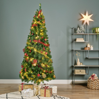 Everlands Kerstboom set | 1.8 meter (140 leds, Slingers, Kerstballen, Binnen, Rood/Goud) 670222 K150304021 - 