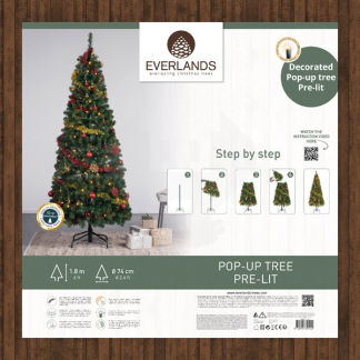 Everlands Kerstboom set | 1.8 meter (140 leds, Slingers, Kerstballen, Binnen, Rood/Goud) 670222 K150304021 - 