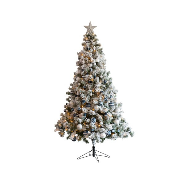 omvang agentschap Kruik Kerstboom set | 2.1 meter (380 LEDs, Besneeuwd, Piek, Slingers,  Kerstballen, Binnen, Wit/Zilver/Blauw) Everlands Kabelshop.nl