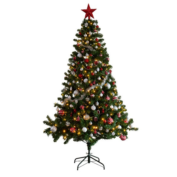Everlands Kerstboom set | Everlands | 1.8 meter (260 leds, Piek, Slingers, Kerstballen, Binnen, Rood/Wit/Zilver) 687024 K150302967 - 2
