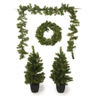 Kerstdecoratie set | Everlands (Krans, Guirlande, 2x Kunstboom, led, Timer, Buiten)