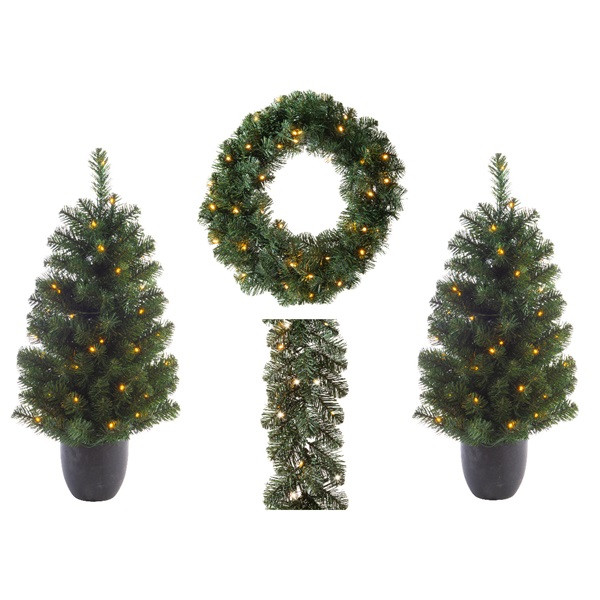 Everlands Kerstdecoratie set | Everlands (Led, Krans, Guirlande, 2x Kunstboom, Timer, Buiten) 680371 K150302958 - 6