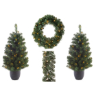 Everlands Kerstdecoratie set (Krans, Guirlande, 2x Kunstboom, LED, Timer, Buiten) 680371 K150302958 - 6
