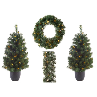 Everlands Kerstdecoratie set (Krans, Guirlande, 2x Kunstboom, led, Timer, Buiten) 680371 K150302958 - 6
