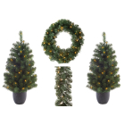 Everlands Kerstdecoratie set (Krans, Guirlande, 2x Kunstboom, led, Timer, Buiten) 680371 K150302958 - 6