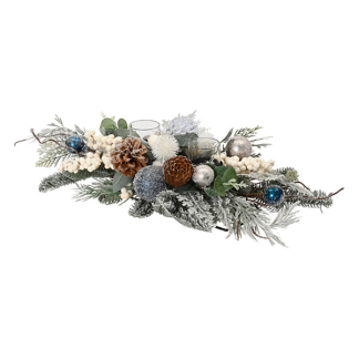 Everlands Kerststuk | Everlands | 45 x 20 x 10 cm (Kaarsenhouder, Besneeuwd, Rechthoek) 687355 K151001906