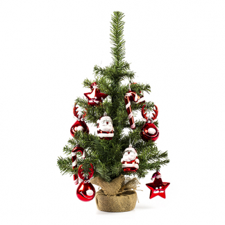 Everlands Kunstkerstboom met versiering | 60 centimeter (10 hangers, Binnen, Groen/Rood/Wit) 683329 K150302959